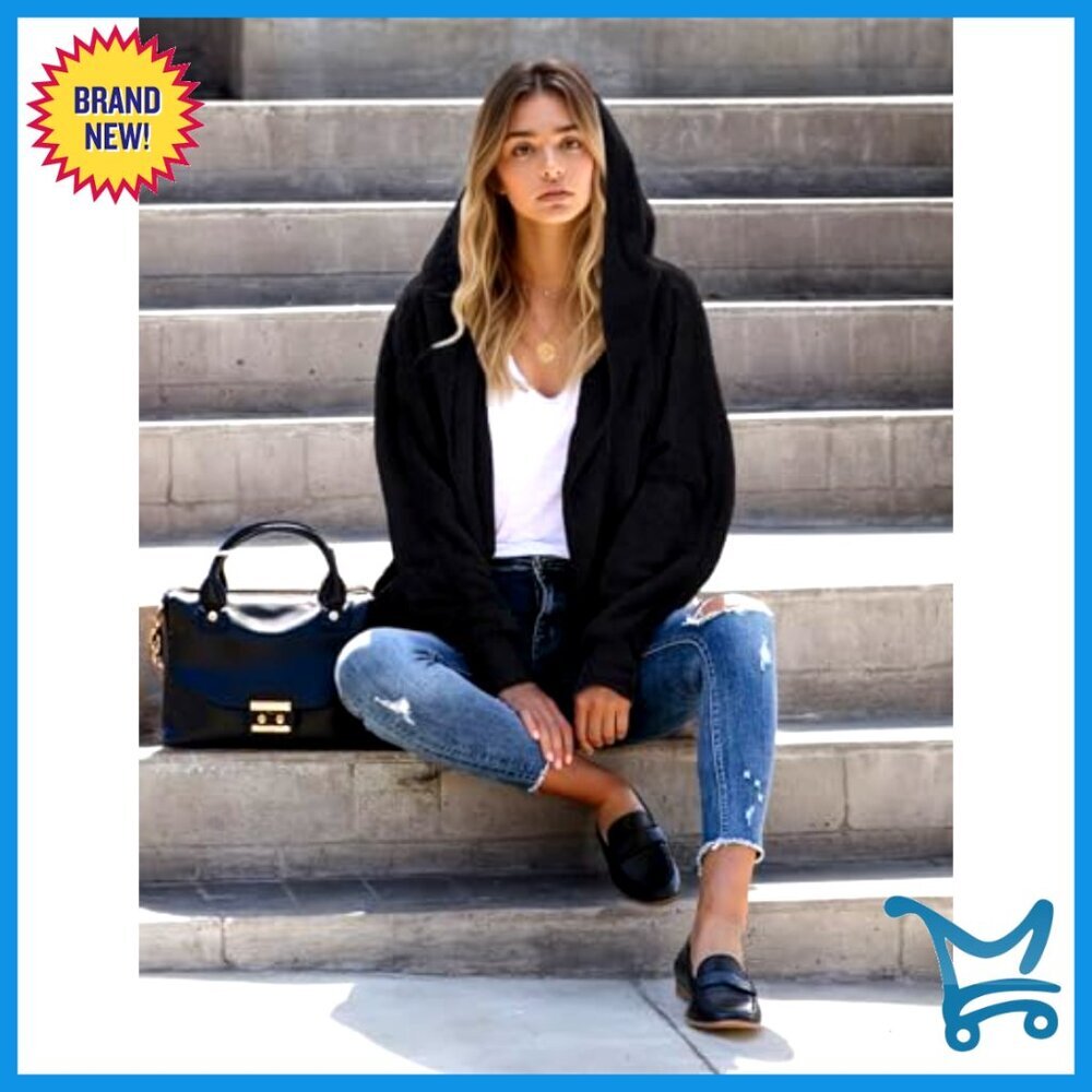 Oversized Fleece Hooded Cardigan Jacket with Pockets Winter Cozy - Picture 6 of 7